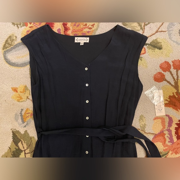 NANETTE LEPORE Navy Slub Button Front Maxi Dress NWT Size 12 - Picture 2 of 7